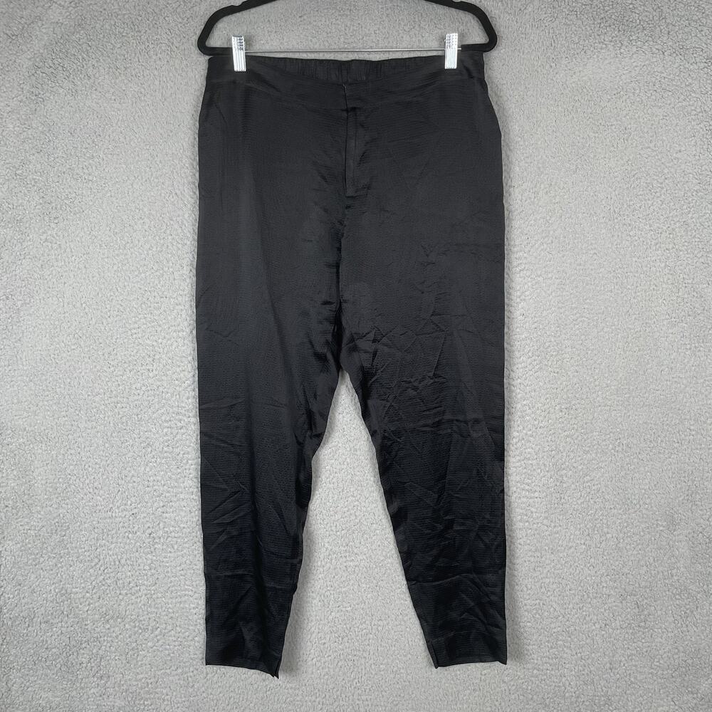 Ginia Pants Womens Large Black Silk Cotton Blend Textured Pull On Lounge Relaxed